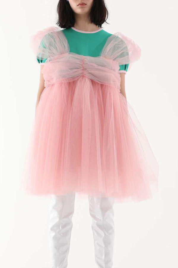 Jennyfax Dynamic Tulle Dress JFSS22D02 Green Pink PJF3